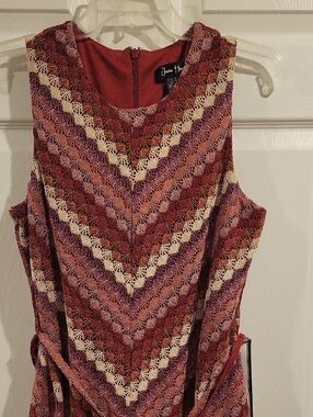 Jessica Howard Wine Multi-Striped Crochet Sleeveless A-line Dress